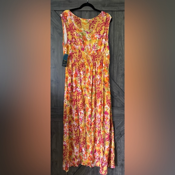 Multi coloured print Mlle Gabrielle V neck cotton maxi dress, NWT, sz 2X - Picture 2 of 5